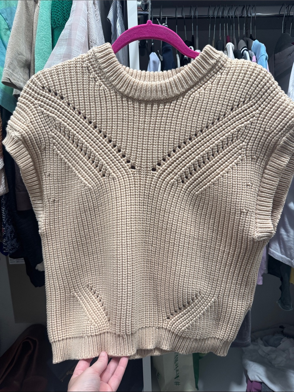 Sleeveless Knit Crewneck Sweater Vest in Cream